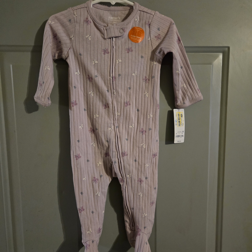 Carter's Mauve Floral Ribbed Footed One-Piece